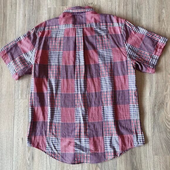 Brooks Brothers Large Red White & Blue Patchwork Short Sleeve Button Up Shirt - Picture 8 of 8